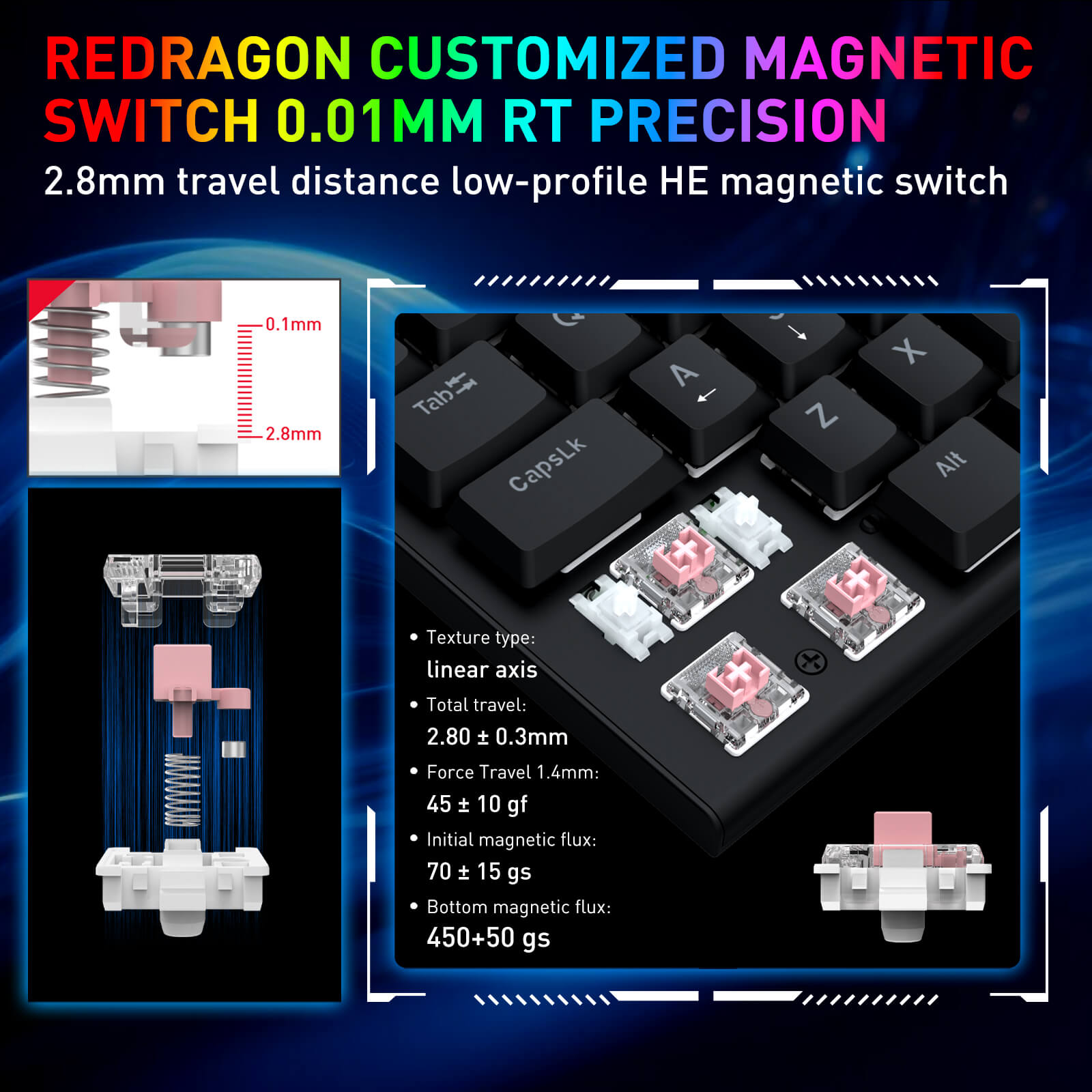Redragon customized magnetic switch 0.01mm RT precision, 2.