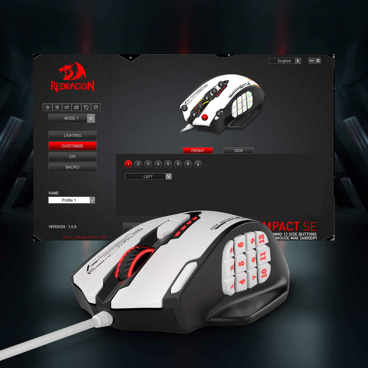 Redragon M908 Impact RGB LED MMO Gaming Mouse with 12 Side Buttons, Optical Wired Ergonomic Mouse with Max 24,000DPI, High Precision, 18 Programmable Macro Shortcuts, Comfort Grip
