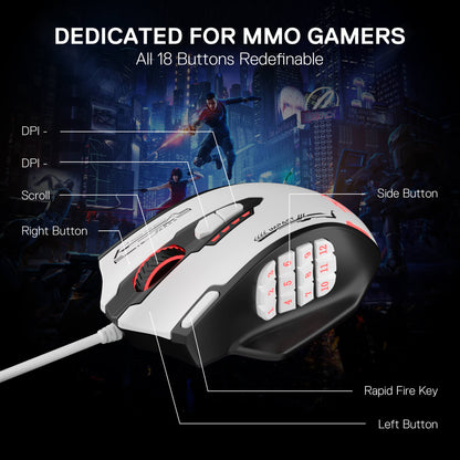 Redragon M908 Impact RGB LED MMO Gaming Mouse with 12 Side Buttons, Optical Wired Ergonomic Mouse with Max 24,000DPI, High Precision, 18 Programmable Macro Shortcuts, Comfort Grip