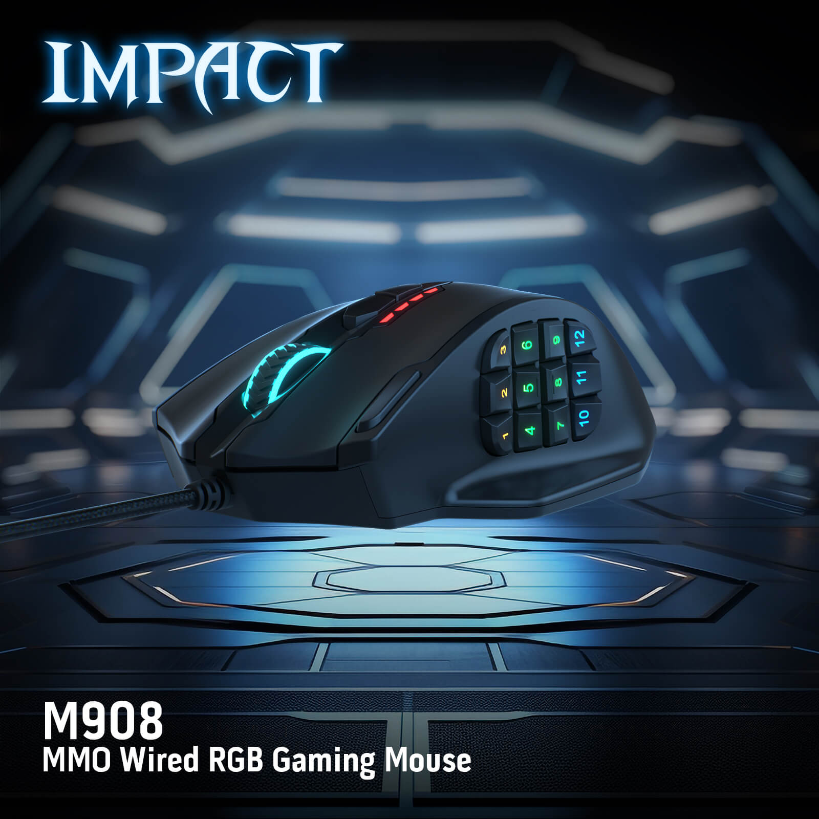 Redragon Impact M908 RGB MMO Laser Wired Gaming Mouse with 12,400DPI ...