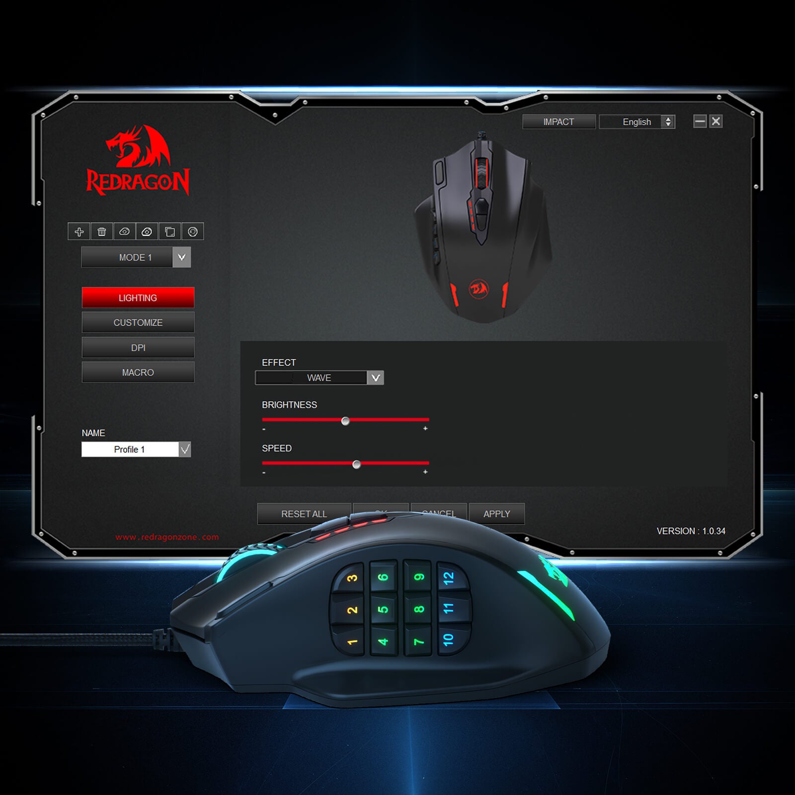 Redragon Impact M908 RGB MMO Laser Wired Gaming Mouse