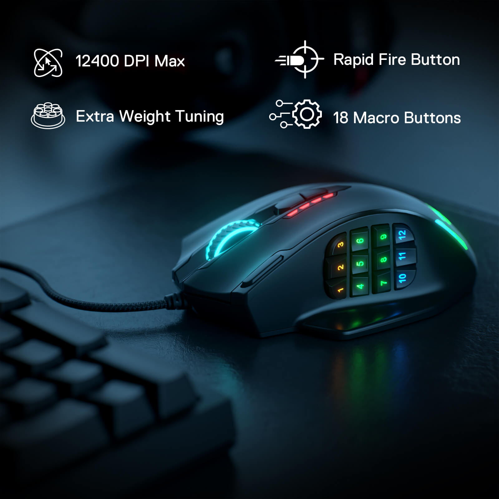 Redragon Impact M908 RGB MMO Laser Wired Gaming Mouse