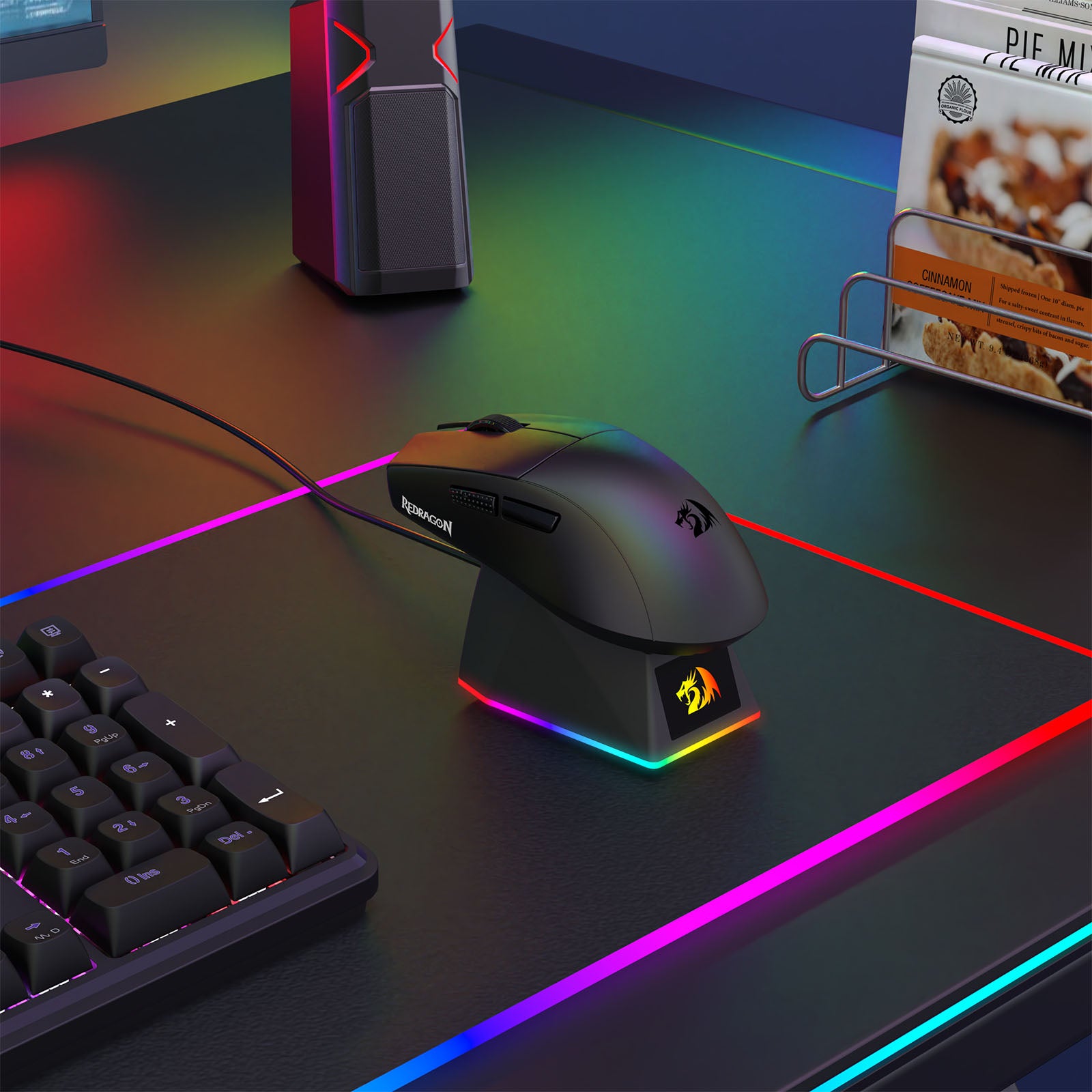 Redragon M999 Wireless Gaming Mouse, Tri-Mode Mouse with RGB Magnetic Charging Dock, 45000 DPI MAX Adjustable, 4 Programmable Buttons, Ergonomic Design for PC Laptop Mac