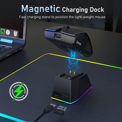 Redragon M999 Wireless Gaming Mouse, Tri-Mode Mouse with RGB Magnetic Charging Dock, 45000 DPI MAX Adjustable, 4 Programmable Buttons, Ergonomic Design for PC Laptop Mac