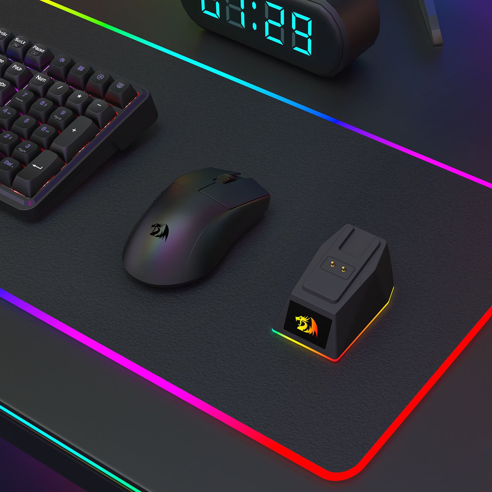 Redragon M999 Wireless Gaming Mouse, Tri-Mode Mouse with RGB Magnetic Charging Dock, 45000 DPI MAX Adjustable, 4 Programmable Buttons, Ergonomic Design for PC Laptop Mac