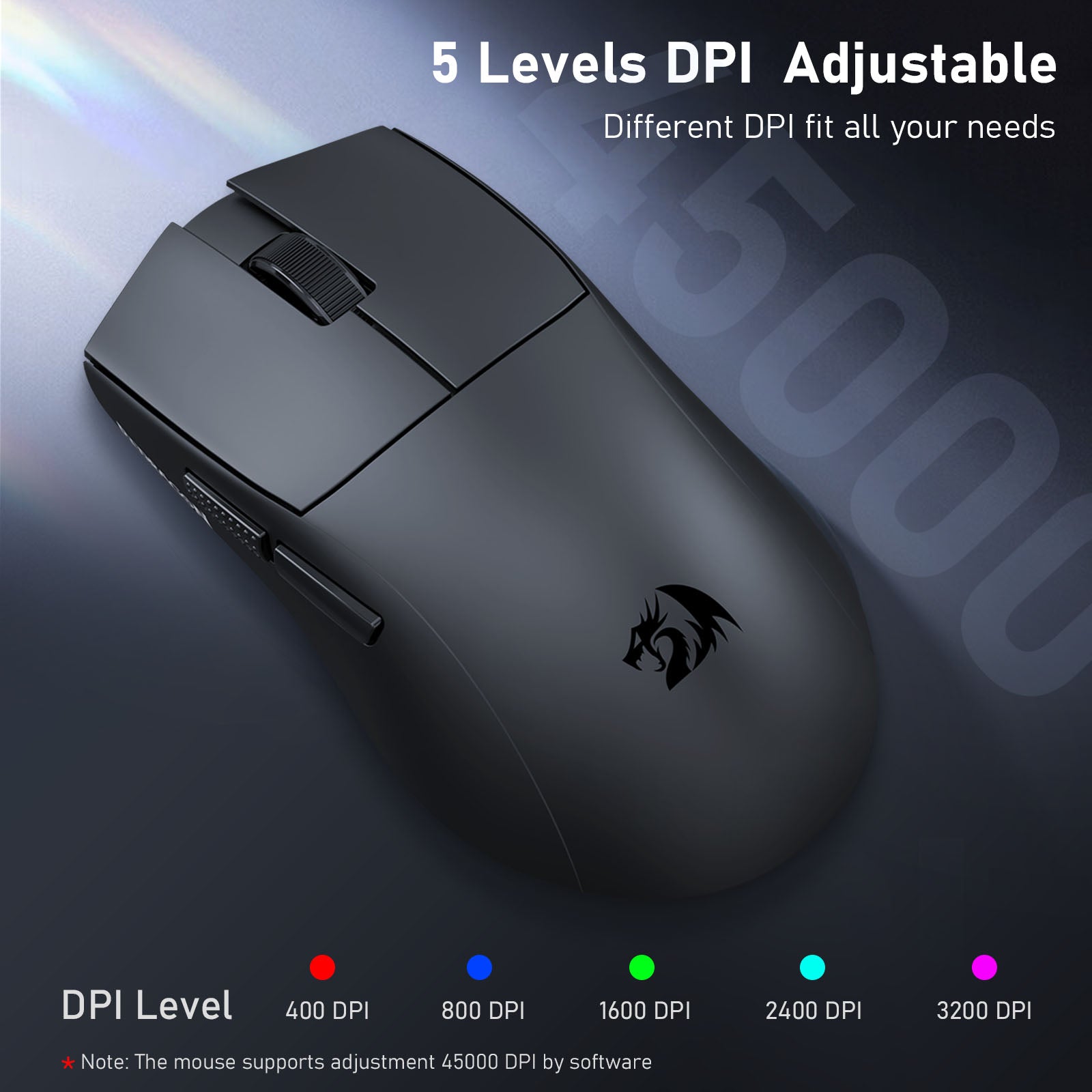 Redragon M999 Wireless Gaming Mouse, Tri-Mode Mouse with RGB Magnetic Charging Dock, 45000 DPI MAX Adjustable, 4 Programmable Buttons, Ergonomic Design for PC Laptop Mac