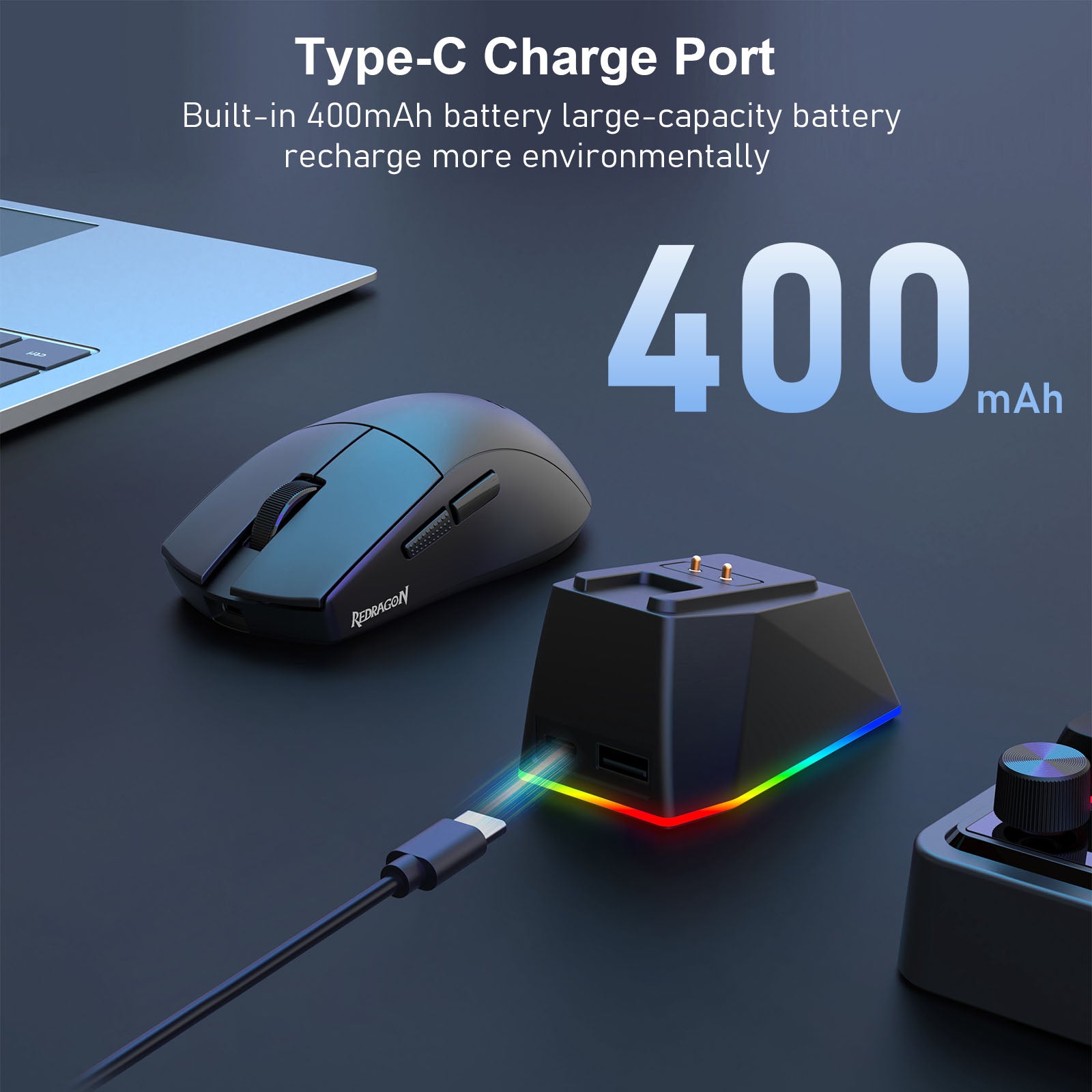 Redragon M999 Wireless Gaming Mouse, Tri-Mode Mouse with RGB Magnetic Charging Dock, 45000 DPI MAX Adjustable, 4 Programmable Buttons, Ergonomic Design for PC Laptop Mac