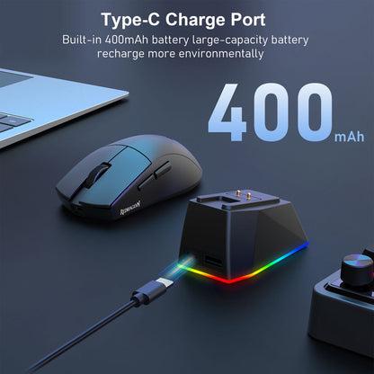 Redragon M999 Wireless Gaming Mouse, Tri-Mode Mouse with RGB Magnetic Charging Dock, 45000 DPI MAX Adjustable, 4 Programmable Buttons, Ergonomic Design for PC Laptop Mac