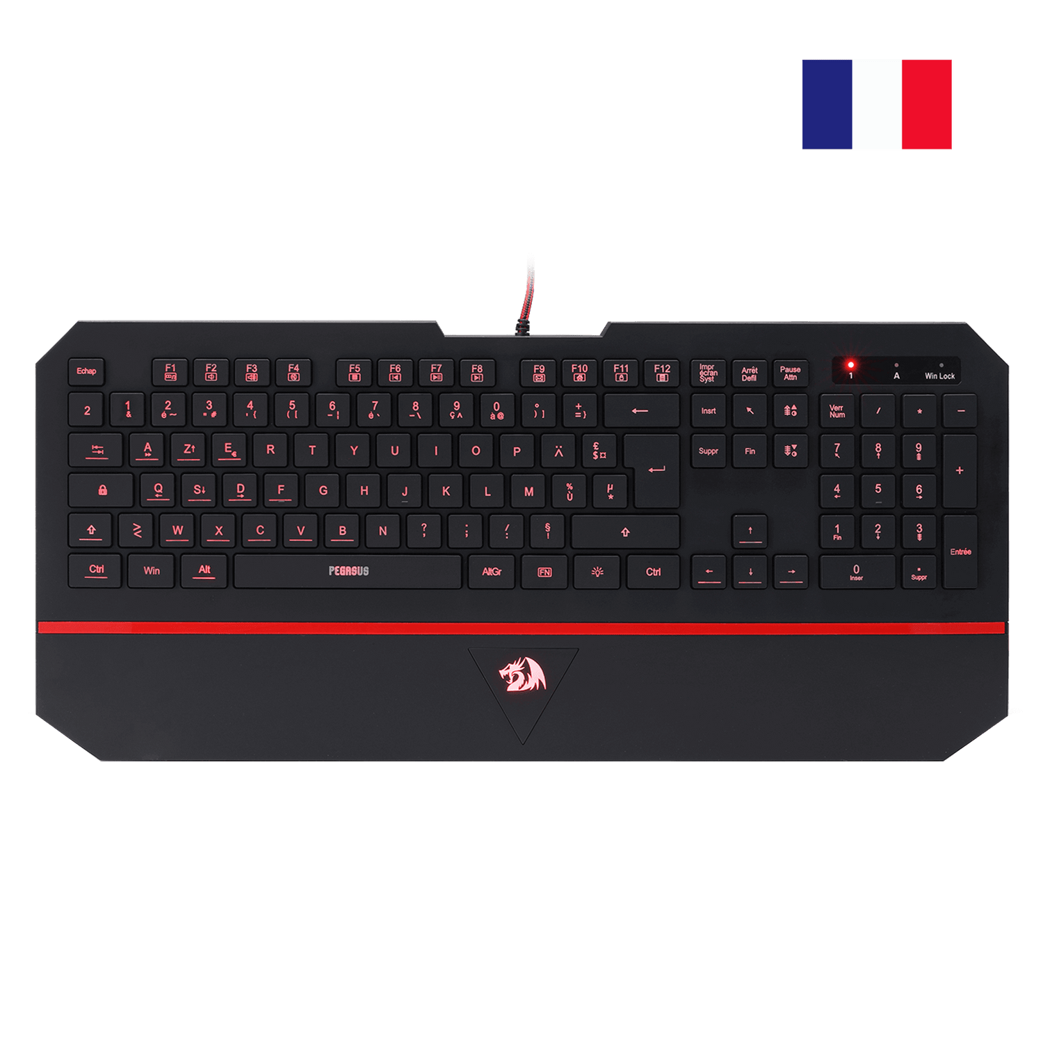 Redragon K502 Clavier De Jeu À Membrane Filiaire、avec Repose-Poignet、Touches Multimédia、Mince、Durable、Silencieux、Ergonomique、AZERTY FR、Parfait pour Ordinateur、Idéal pour Les Players、Noir