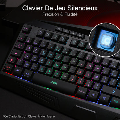 Gaming keyboard with membrane keys on a dark background, featuring the brand 'Sphinx'.