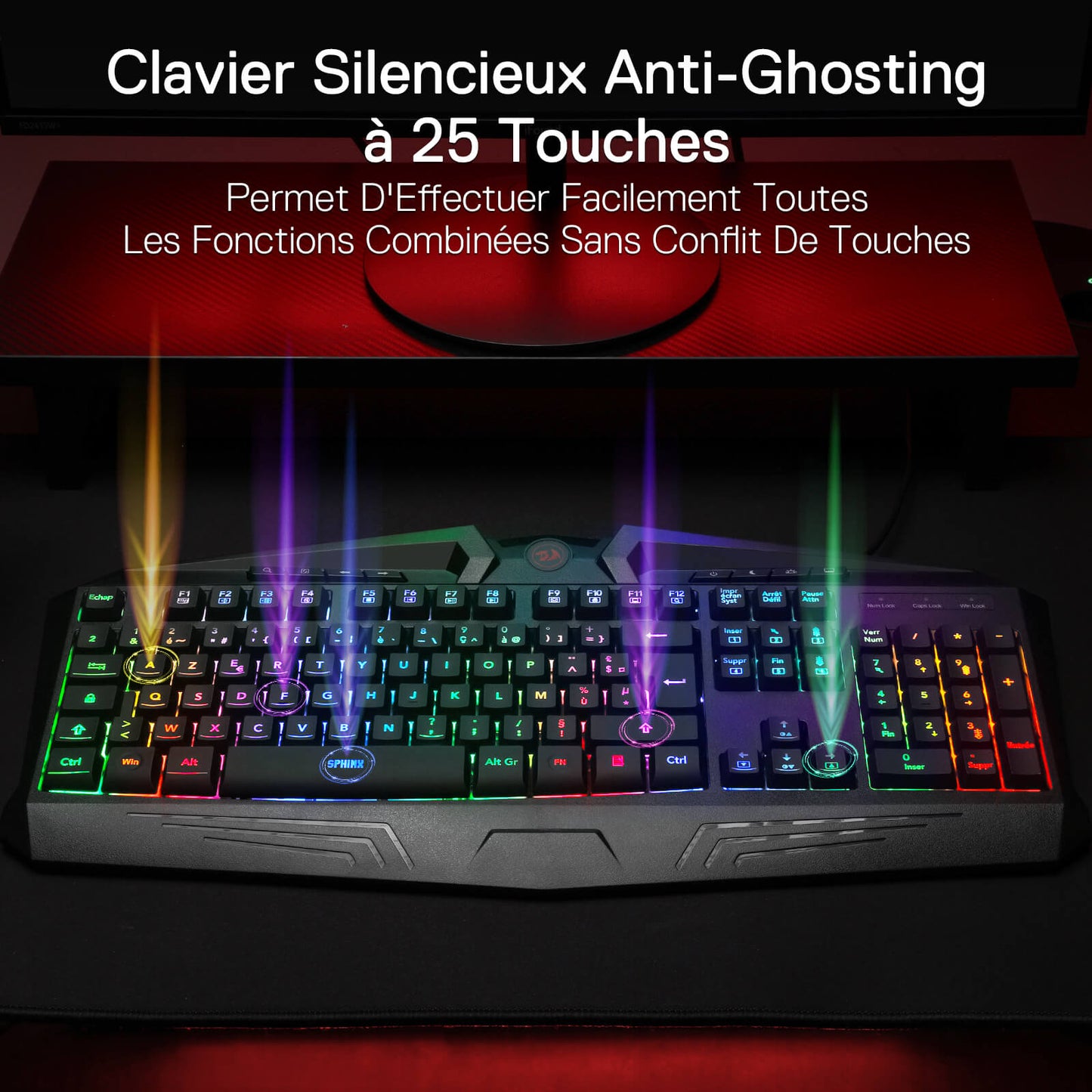 Gaming keyboard with RGB lighting on a dark background
