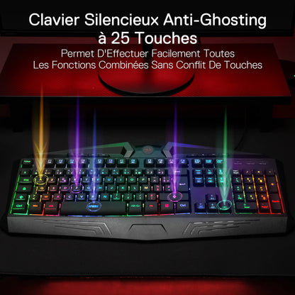 Gaming keyboard with RGB lighting on a dark background