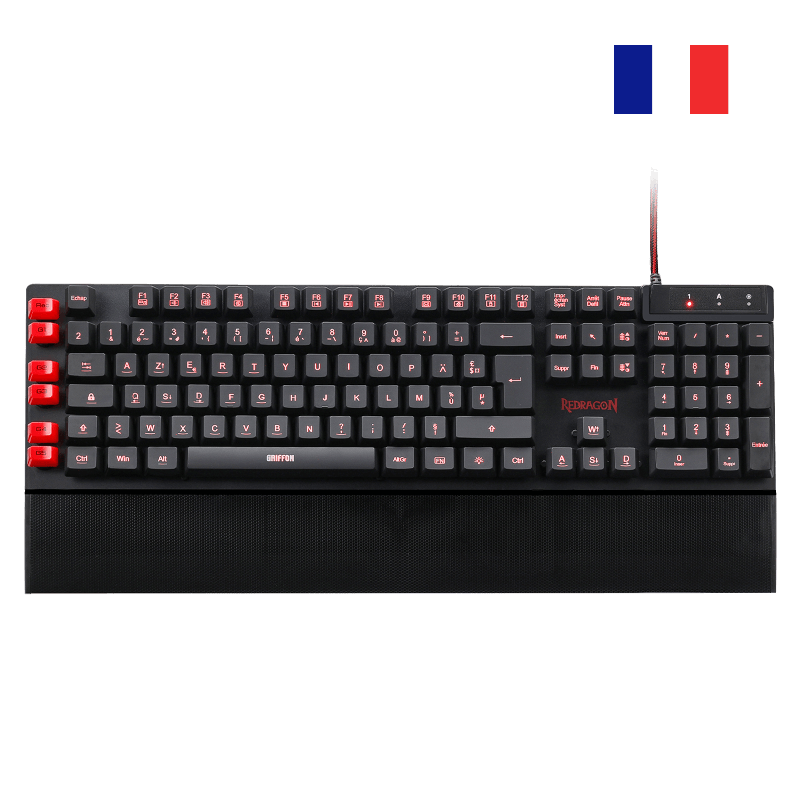 Redragon K505 Gaming Keyboard, French AZERTY, Rainbow Backlight, 26 Anti-Ghosting Keys, Wired Gaming Keyboard, Membrane Keyboard, 5 Key Macro Integration, Multimedia Shortcuts