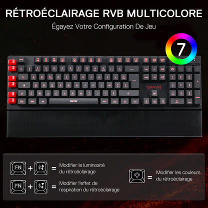Gaming keyboard with RGB lighting on a dark background