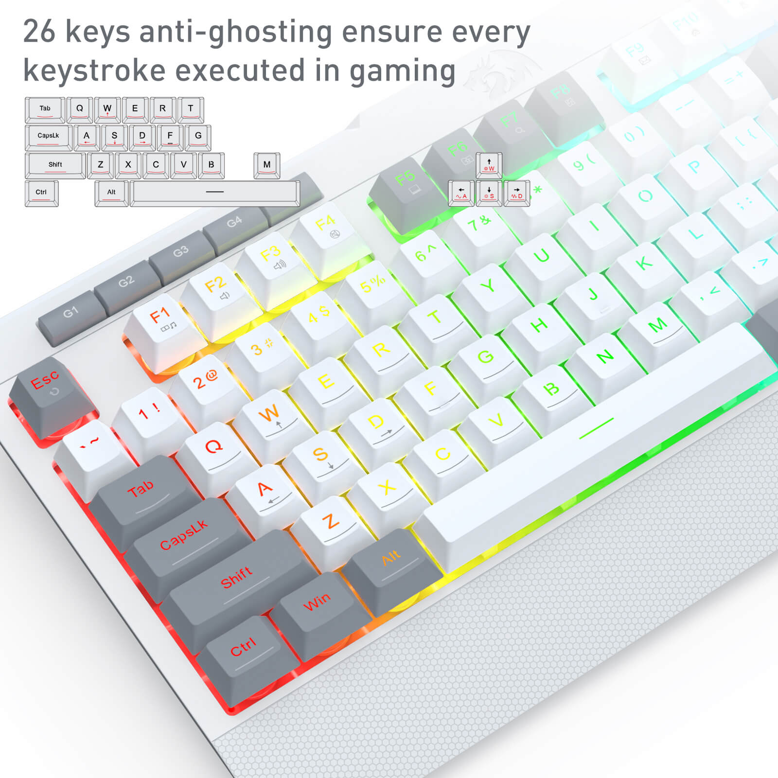 Redragon K525 RGB Backlit Membrane Gaming Keyboard with Multimedia Keys, Linear Mechanical-Feel Switch, 4 Extra On-Board Macro Keys, Dedicated Media Control, Detachable Wrist Rest