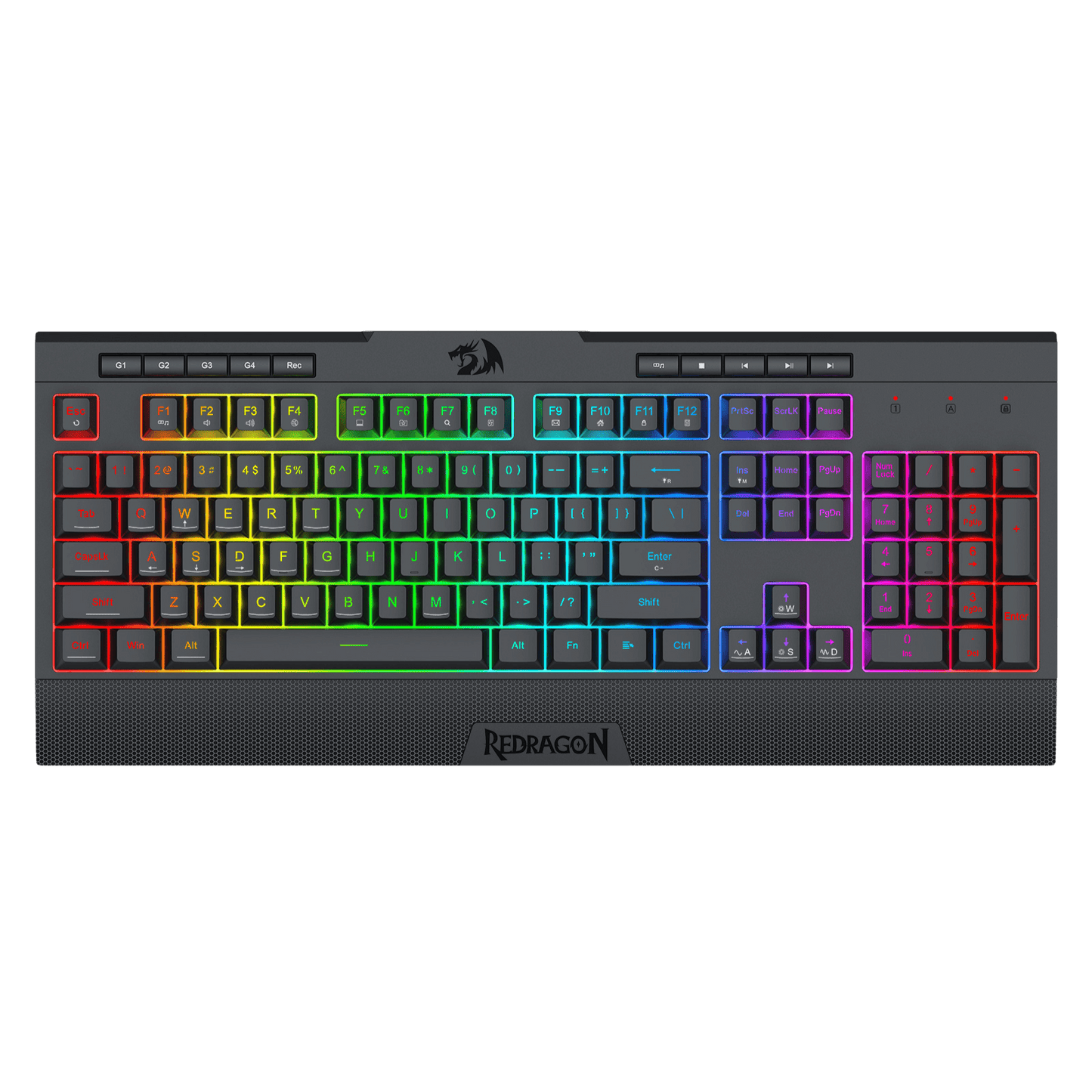 Redragon K525 RGB Backlit Membrane Gaming Keyboard with Multimedia Keys, Linear Mechanical-Feel Switch, 4 Extra On-Board Macro Keys, Dedicated Media Control, Detachable Wrist Rest