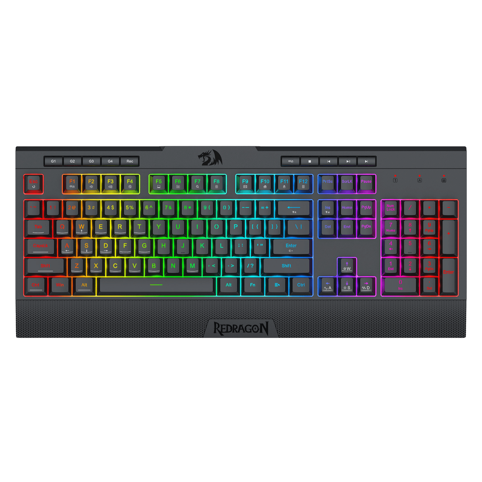 Redragon K525 RGB Backlit Membrane Gaming Keyboard with Multimedia Keys, Linear Mechanical-Feel Switch, 4 Extra On-Board Macro Keys, Dedicated Media Control, Detachable Wrist Rest