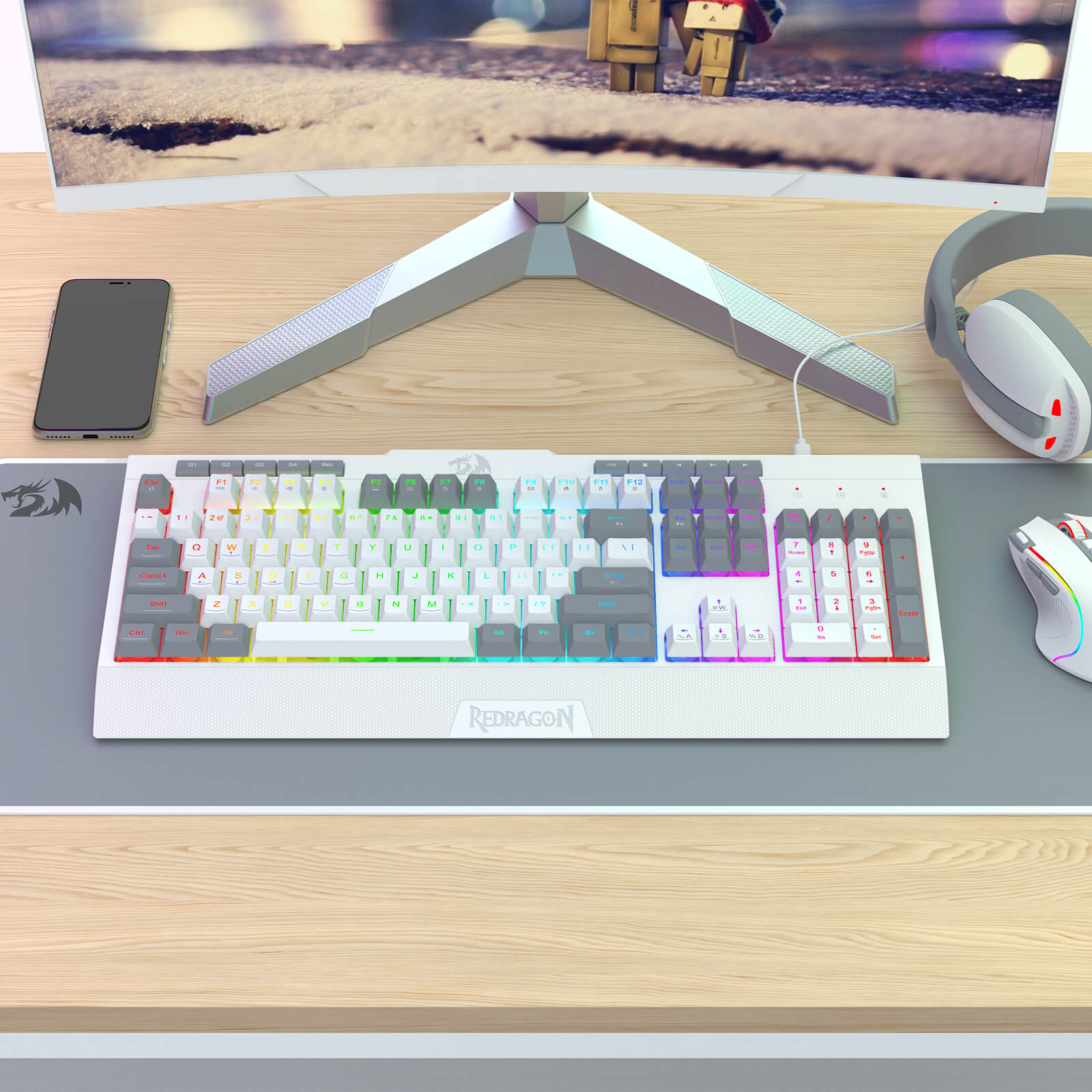Redragon K525 RGB Backlit Membrane Gaming Keyboard with Multimedia Keys, Linear Mechanical-Feel Switch, 4 Extra On-Board Macro Keys, Dedicated Media Control, Detachable Wrist Rest