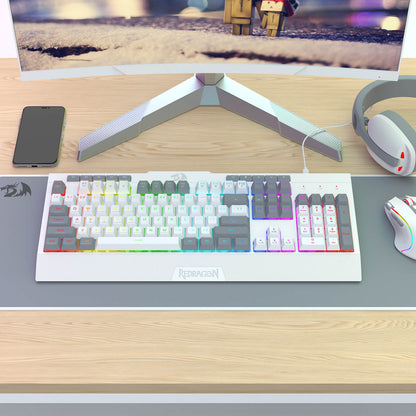 Redragon K525 RGB Backlit Membrane Gaming Keyboard with Multimedia Keys, Linear Mechanical-Feel Switch, 4 Extra On-Board Macro Keys, Dedicated Media Control, Detachable Wrist Rest