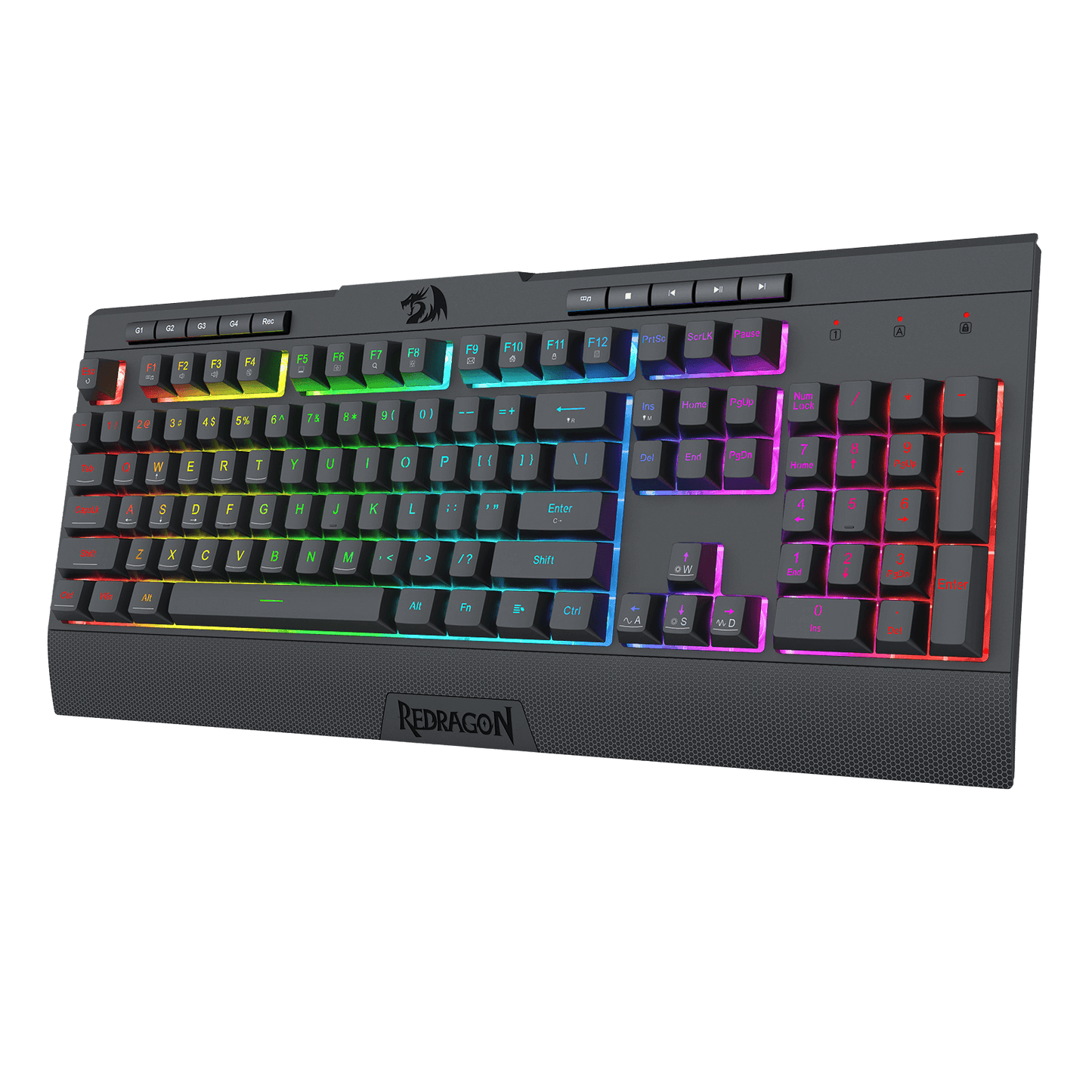 Redragon K525 RGB Backlit Membrane Gaming Keyboard with Multimedia Keys, Linear Mechanical-Feel Switch, 4 Extra On-Board Macro Keys, Dedicated Media Control, Detachable Wrist Rest