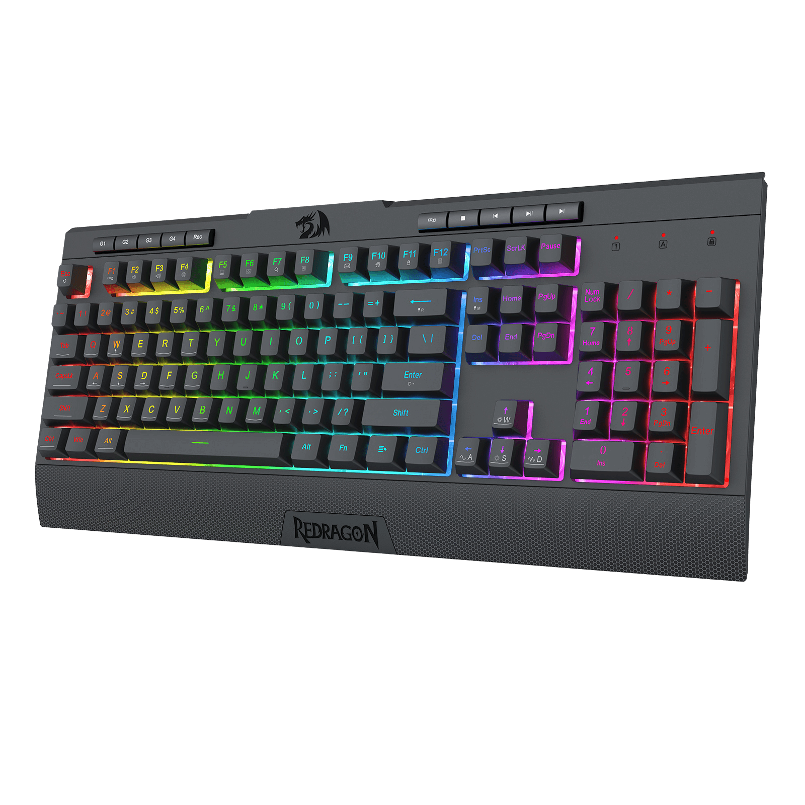Redragon K525 RGB Backlit Membrane Gaming Keyboard with Multimedia Keys, Linear Mechanical-Feel Switch, 4 Extra On-Board Macro Keys, Dedicated Media Control, Detachable Wrist Rest