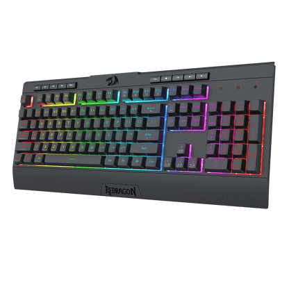 Redragon K525 RGB Backlit Membrane Gaming Keyboard with Multimedia Keys, Linear Mechanical-Feel Switch, 4 Extra On-Board Macro Keys, Dedicated Media Control, Detachable Wrist Rest
