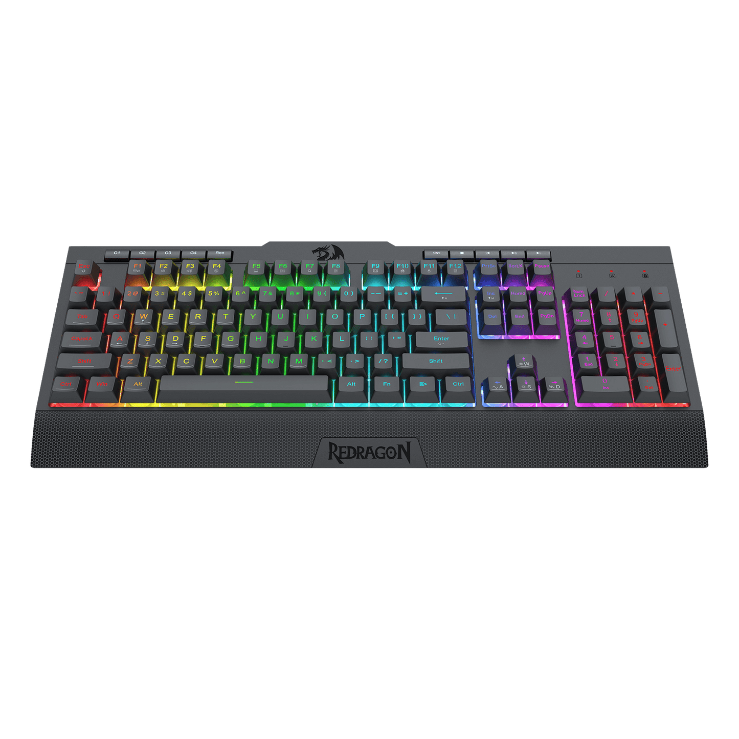 Redragon K525 RGB Backlit Membrane Gaming Keyboard with Multimedia Keys, Linear Mechanical-Feel Switch, 4 Extra On-Board Macro Keys, Dedicated Media Control, Detachable Wrist Rest