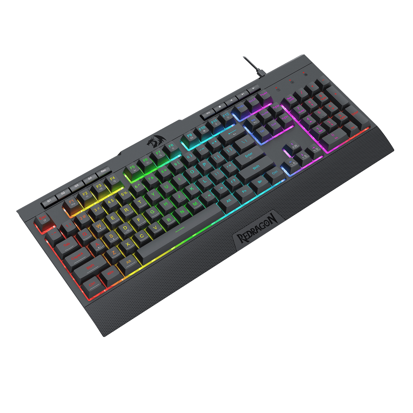 Redragon K525 RGB Backlit Membrane Gaming Keyboard with Multimedia Keys, Linear Mechanical-Feel Switch, 4 Extra On-Board Macro Keys, Dedicated Media Control, Detachable Wrist Rest