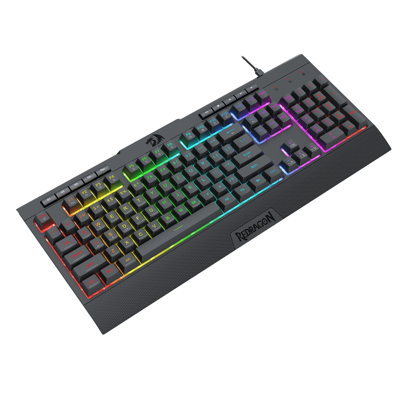 Redragon K525 RGB Backlit Membrane Gaming Keyboard with Multimedia Keys, Linear Mechanical-Feel Switch, 4 Extra On-Board Macro Keys, Dedicated Media Control, Detachable Wrist Rest