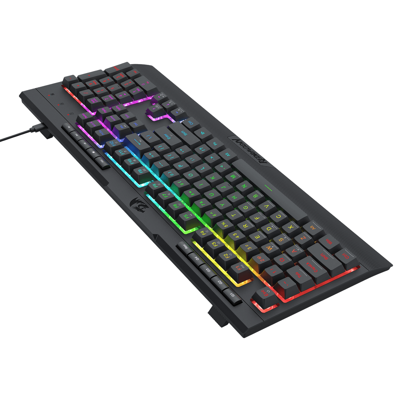 Redragon K525 RGB Backlit Membrane Gaming Keyboard with Multimedia Keys, Linear Mechanical-Feel Switch, 4 Extra On-Board Macro Keys, Dedicated Media Control, Detachable Wrist Rest