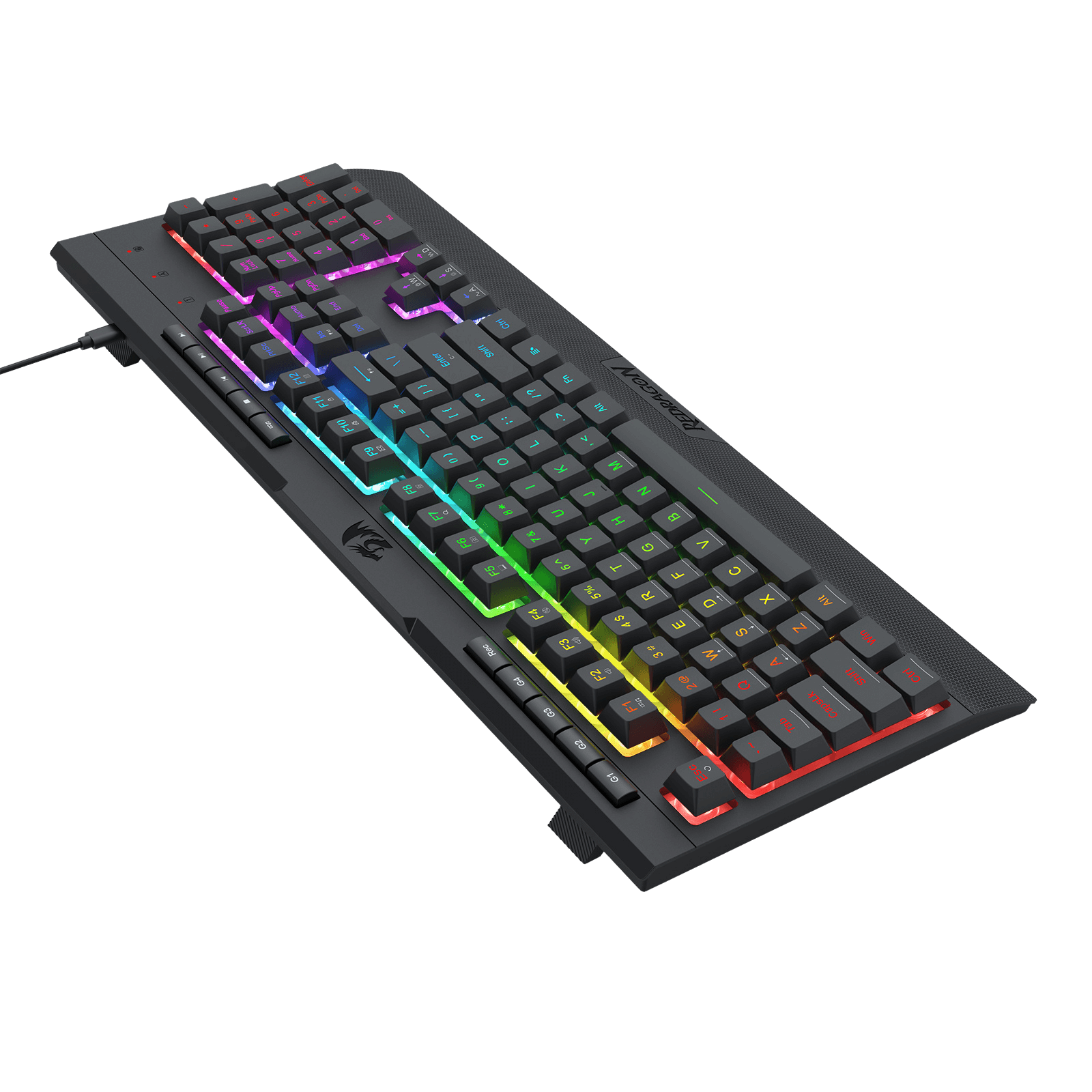 Redragon K525 RGB Backlit Membrane Gaming Keyboard with Multimedia Keys, Linear Mechanical-Feel Switch, 4 Extra On-Board Macro Keys, Dedicated Media Control, Detachable Wrist Rest