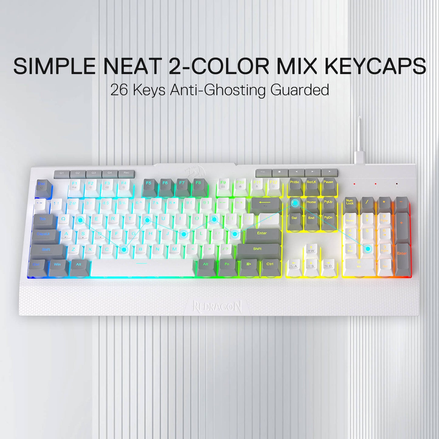 Redragon K525 Wired Mechanical keyboard with 2-color mix keycaps on a white background