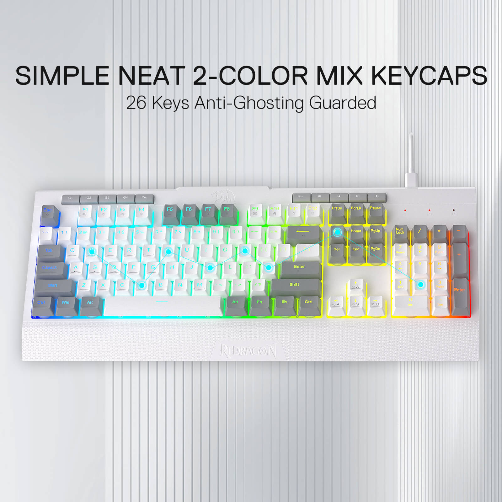 Redragon K525 Wired Mechanical keyboard with 2-color mix keycaps on a white background