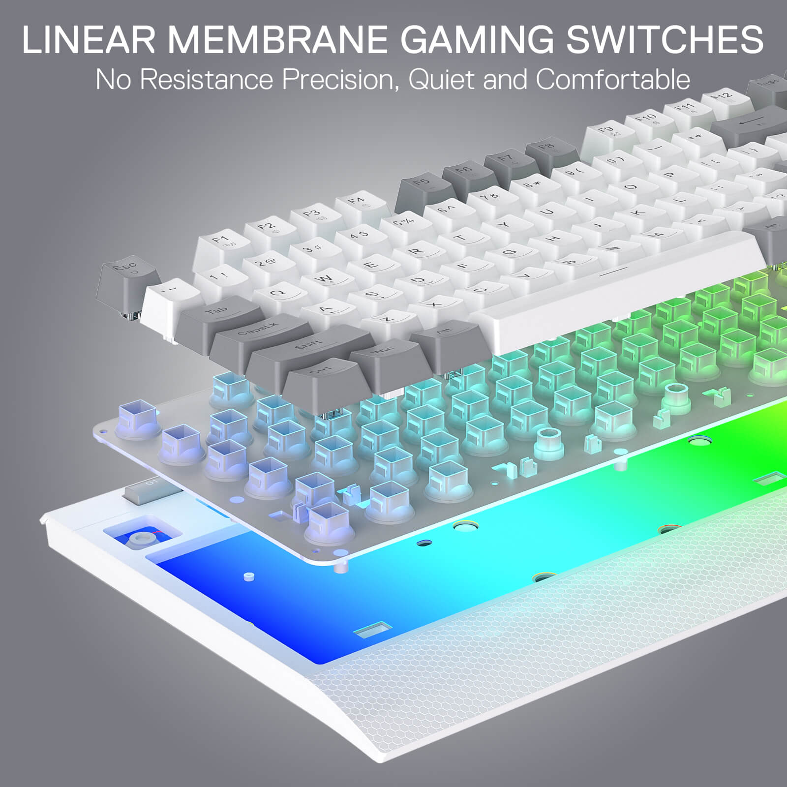 Redragon K525 Keyboard with linear membrane gaming switches on a gray background