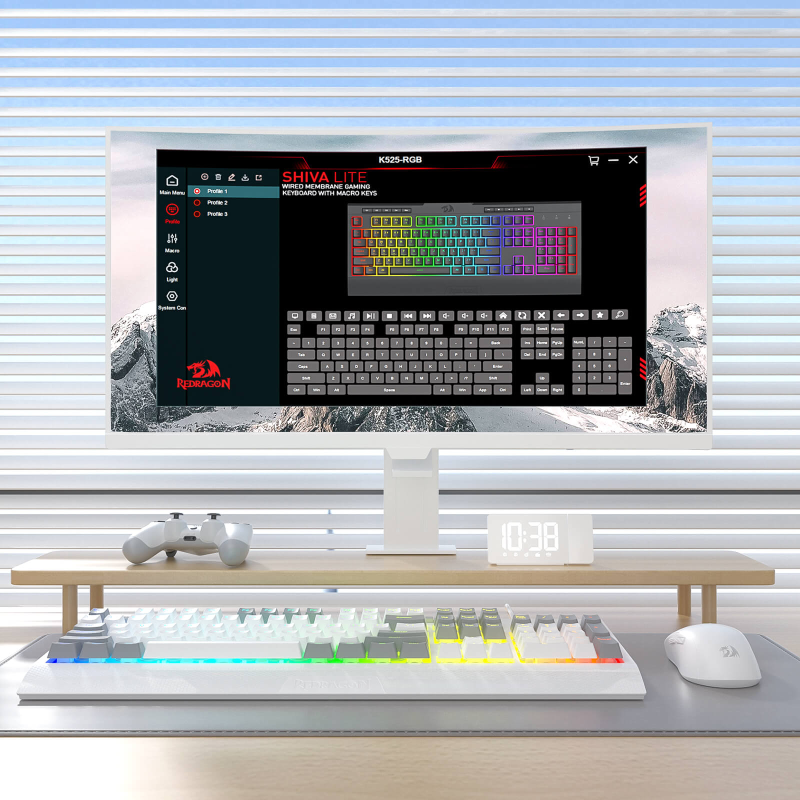 Computer setup with monitor displaying keyboard customization software on a desk.