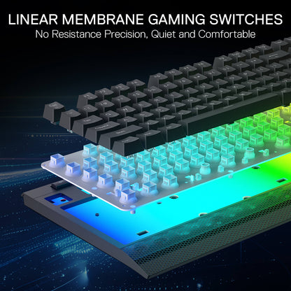 Redragon K525 Gaming keyboard with linear membrane switches on a dark background