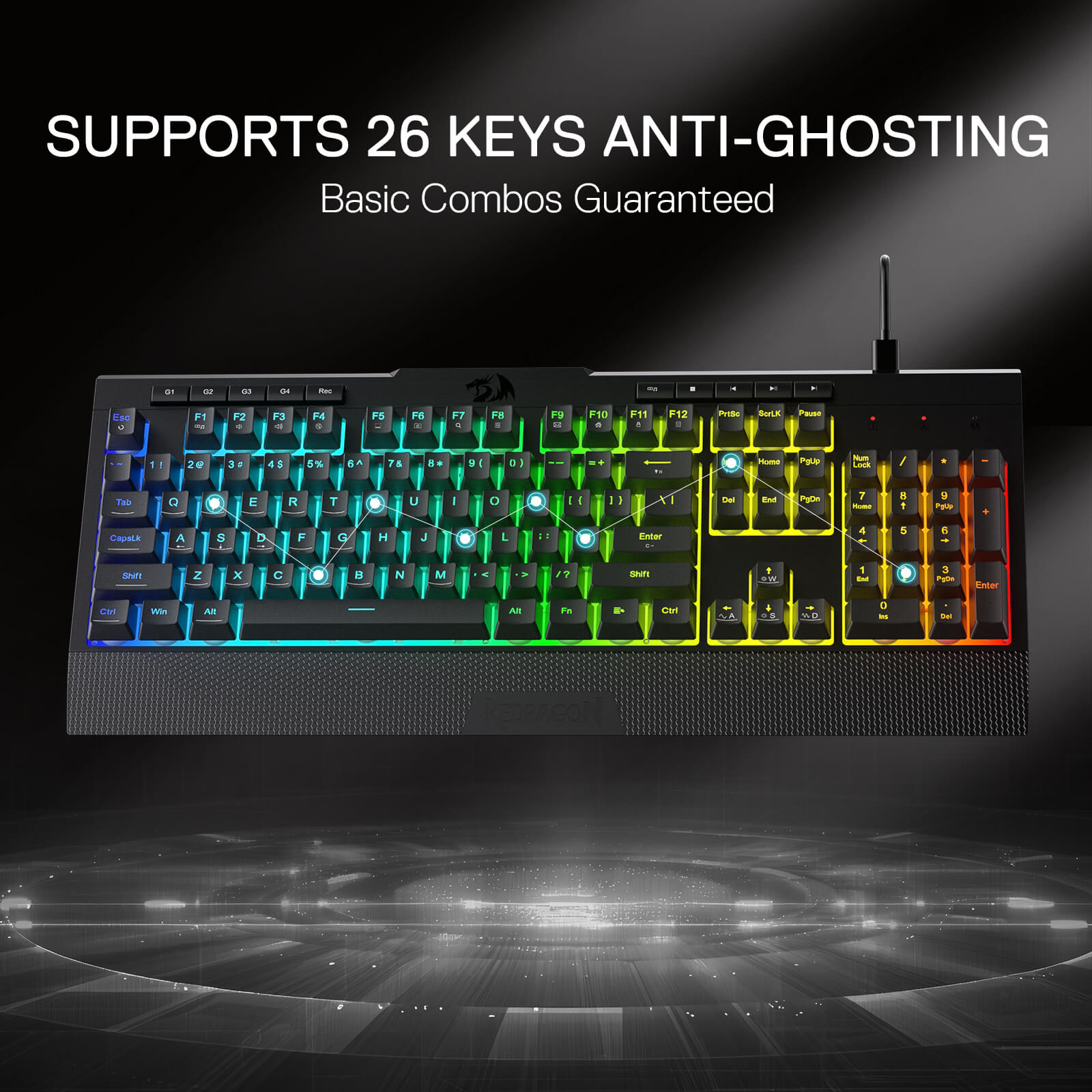 redragon K525 gaming keyboard supports 26 keys anti-ghosting