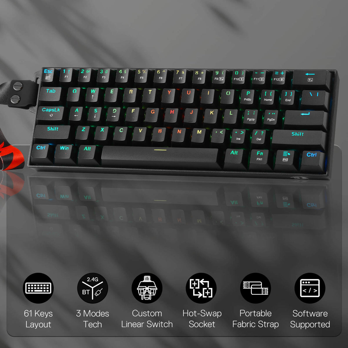 Redragon K530 Draconic 60% Small Wireless Mechanical Gaming Keyboard ...