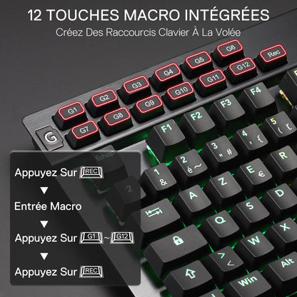 Keyboard with macro keys labeled G1 to G12 on a dark background