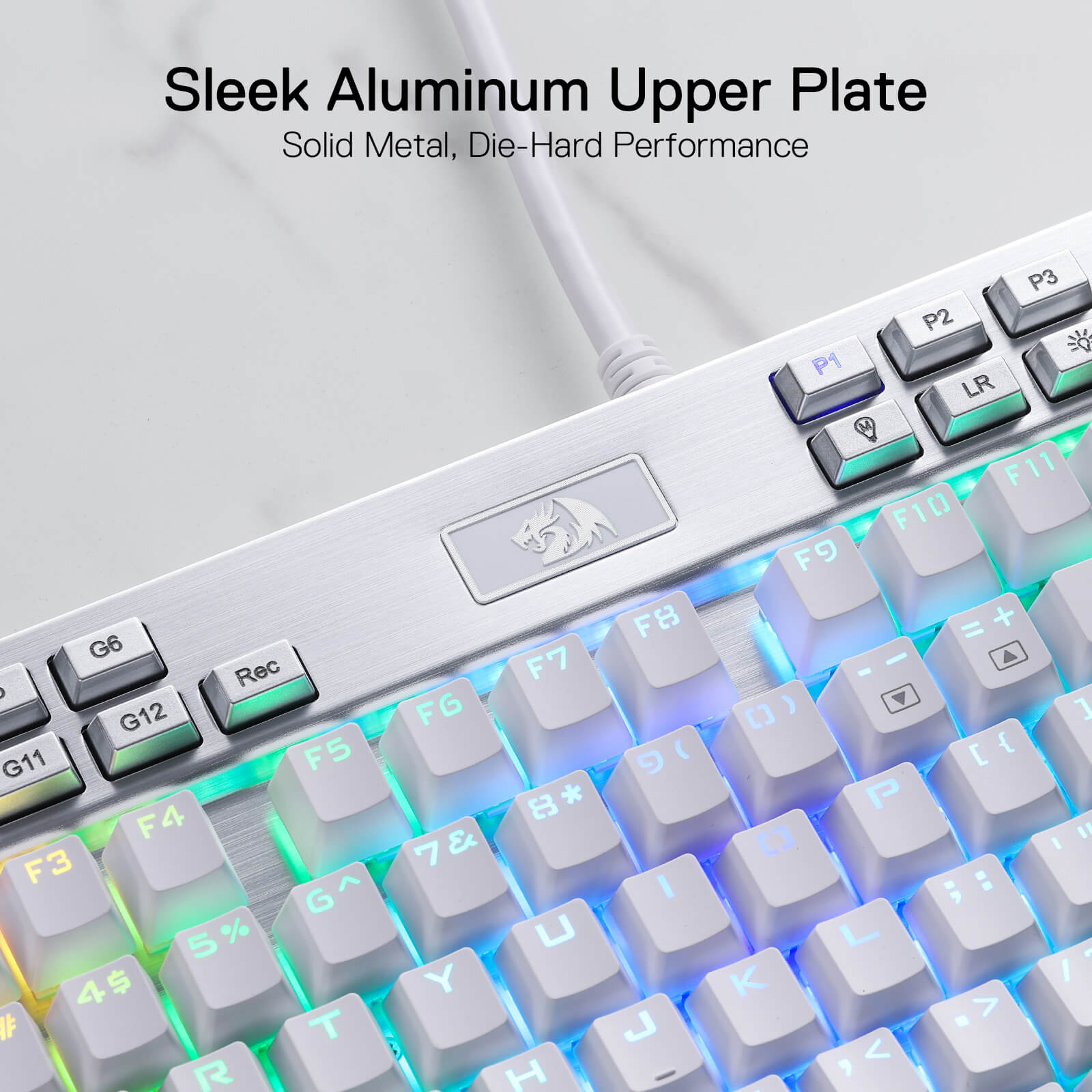 Redragon K550 RGB Gaming Keyboard, 104 Keys + 12 Macro G Keys Wired Mechanical Keyboard w/Aluminum Top Plate, Custom Clicky Purple Switch, Extra USB Port & Wrist Rest