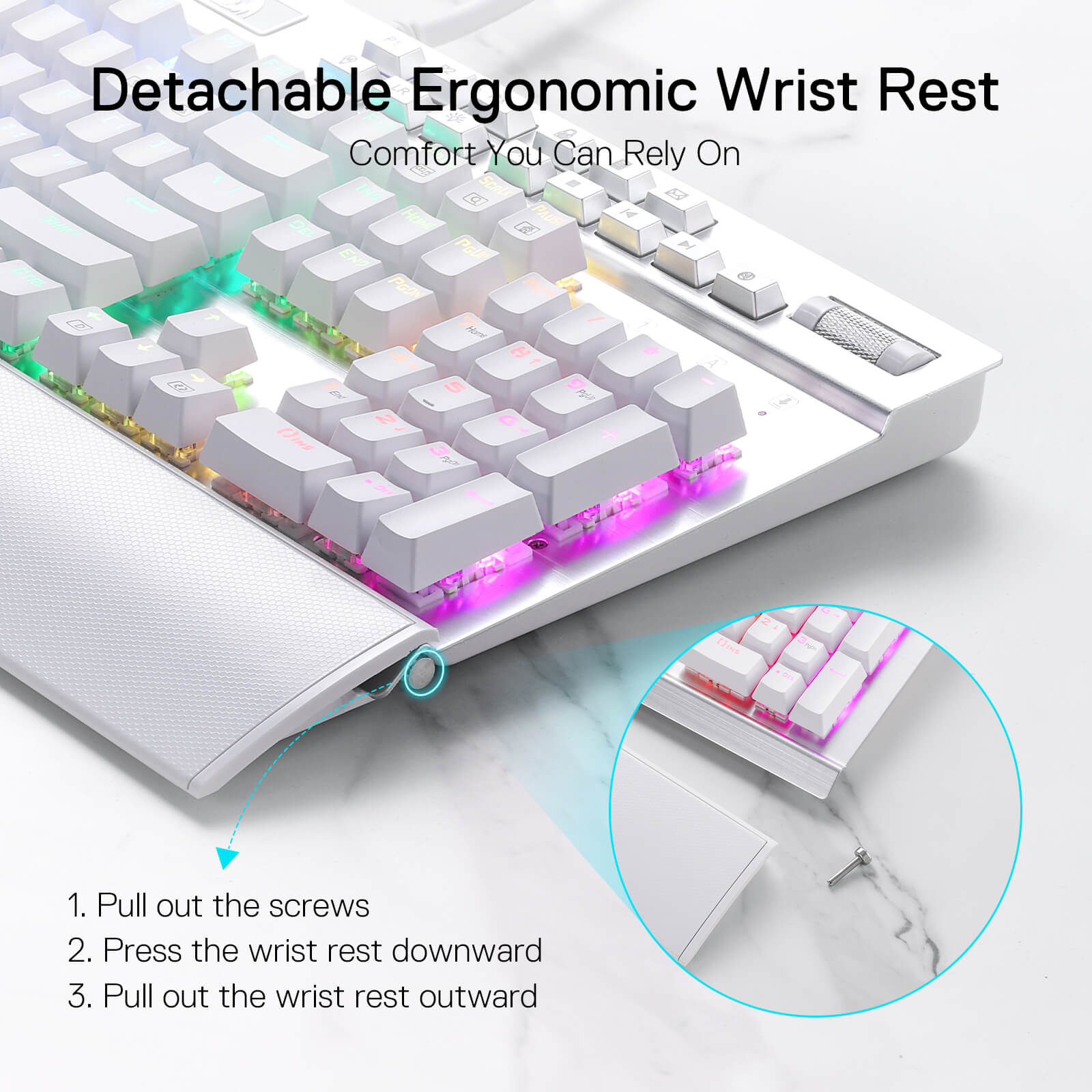 Redragon K550 RGB Gaming Keyboard, 104 Keys + 12 Macro G Keys Wired Mechanical Keyboard w/Aluminum Top Plate, Custom Clicky Purple Switch, Extra USB Port & Wrist Rest