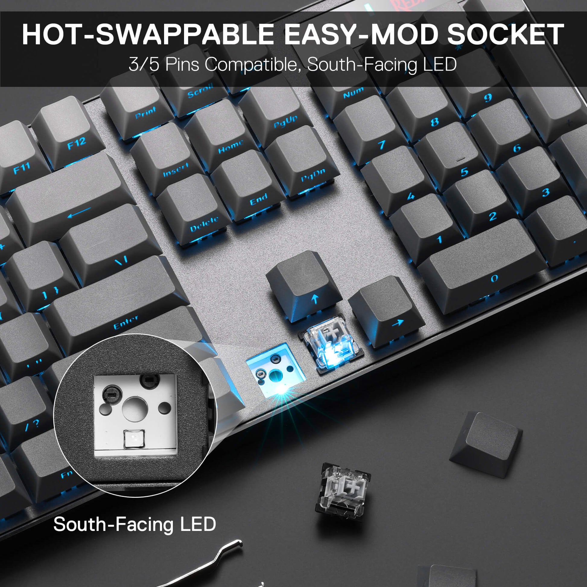 Redragon K556 PRO 104 Keys Wireless RGB Gaming Keyboard, Tri-Mode Aluminum Mechanical Keyboard w/Noise Dampening Layers, Hot-Swap South-Facing RGB Socket, Gradient PBT Keycaps & Custom Linear Switch