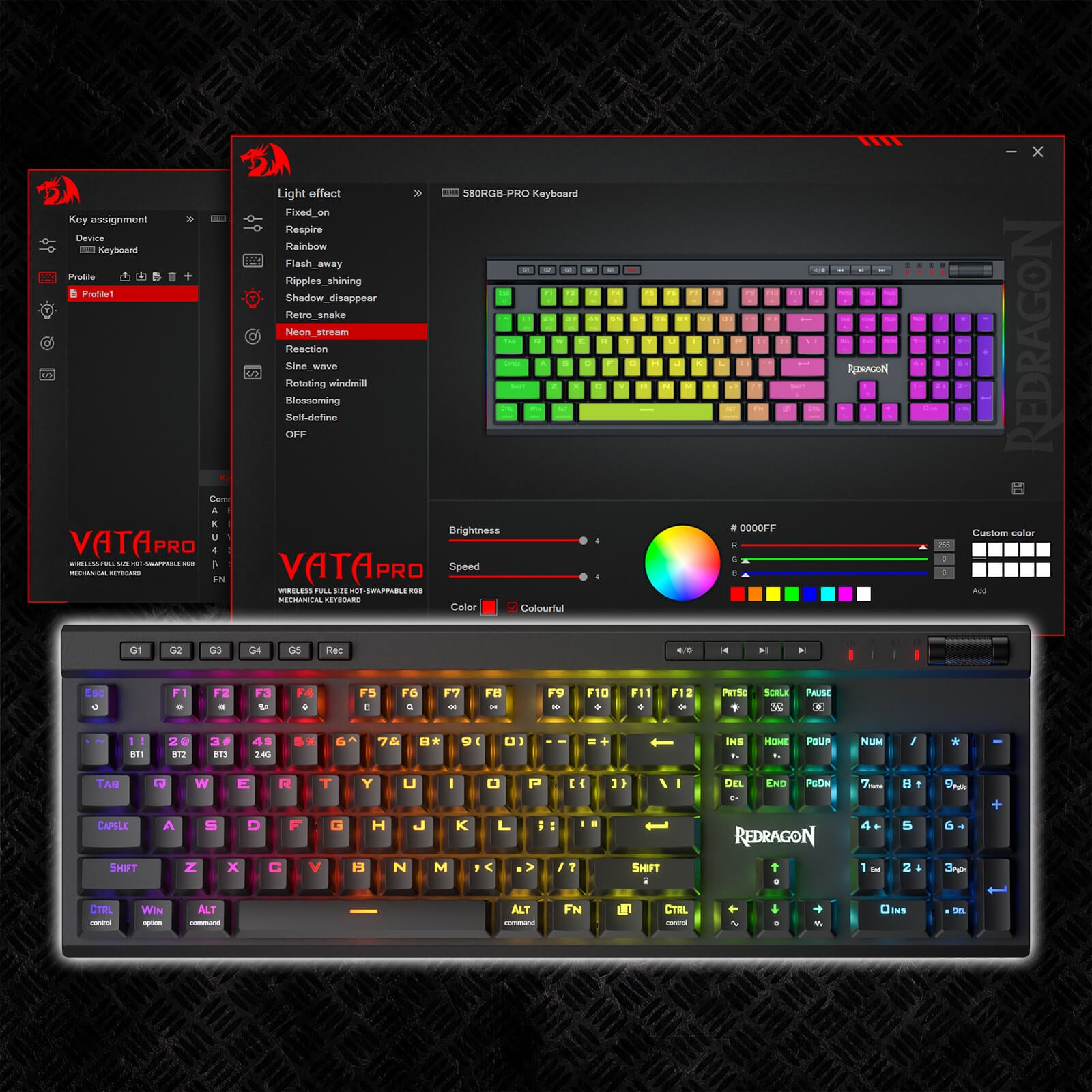 Redragon K580 PRO VATA RGB Backlit 3 Modes Mechanical Gaming Keyboard