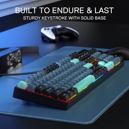 Redragon K582 SE Wired RGB Gaming Keyboard, 104 Keys Mechanical Keyboard w/Mixed Color Round PBT Keycaps, Dynamic 16.8M RGB Backlit & Linear Red Switch, Redefine Software Supported