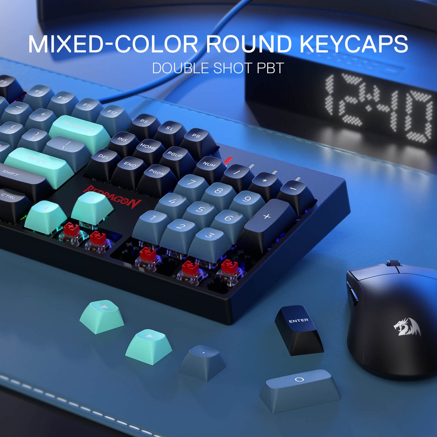 Redragon K582 SE Wired RGB Gaming Keyboard, 104 Keys Mechanical Keyboard w/Mixed Color Round PBT Keycaps, Dynamic 16.8M RGB Backlit & Linear Red Switch, Redefine Software Supported