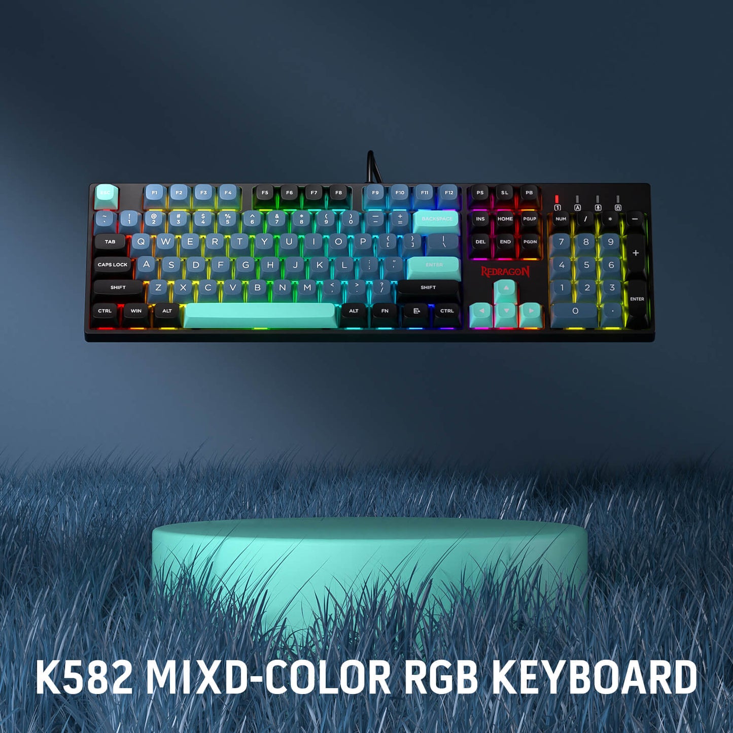 Redragon K582 SE Wired RGB Gaming Keyboard, 104 Keys Mechanical Keyboard w/Mixed Color Round PBT Keycaps, Dynamic 16.8M RGB Backlit & Linear Red Switch, Redefine Software Supported