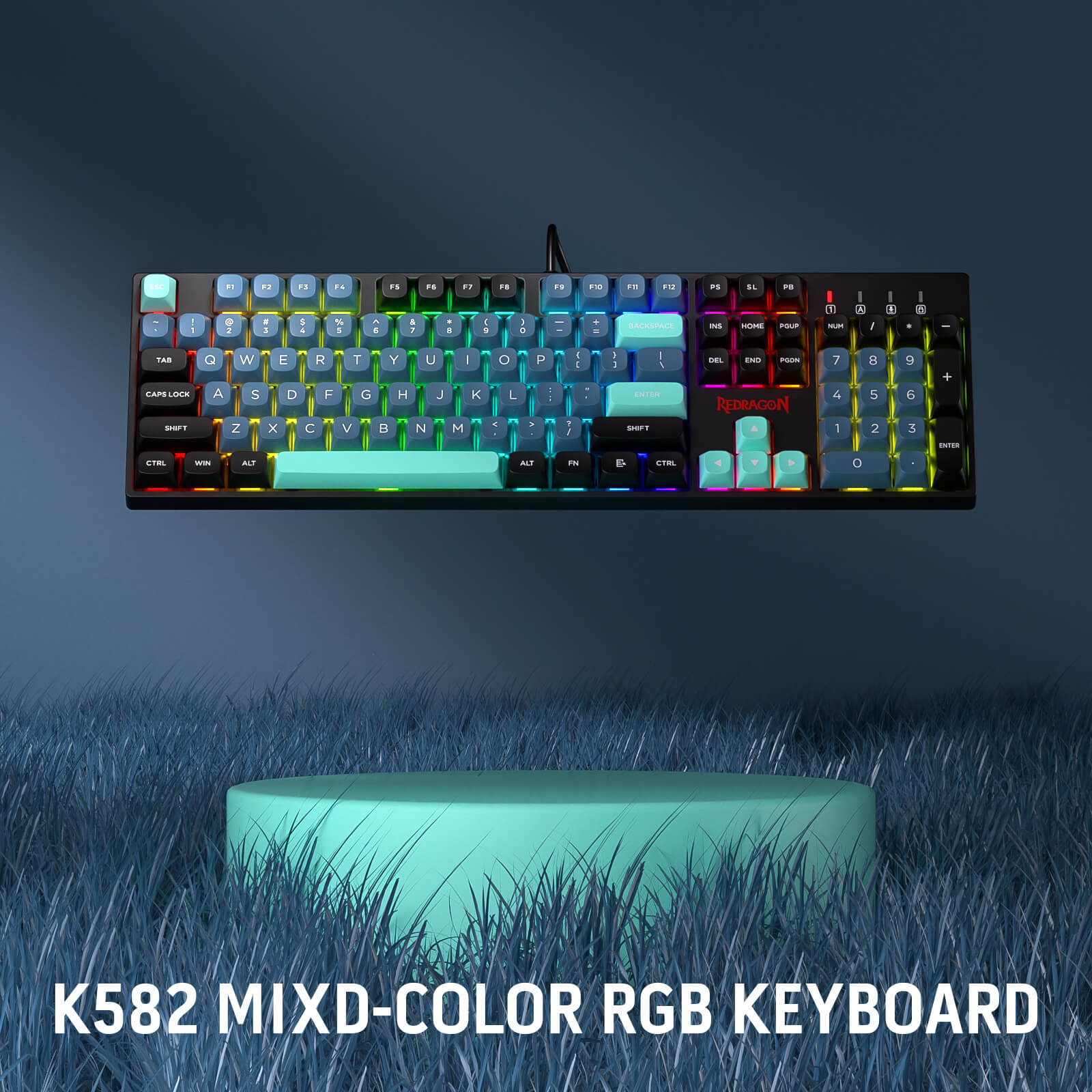 Redragon K582 SE Wired RGB Gaming Keyboard, 104 Keys Mechanical Keyboard w/Mixed Color Round PBT Keycaps, Dynamic 16.8M RGB Backlit & Linear Red Switch, Redefine Software Supported