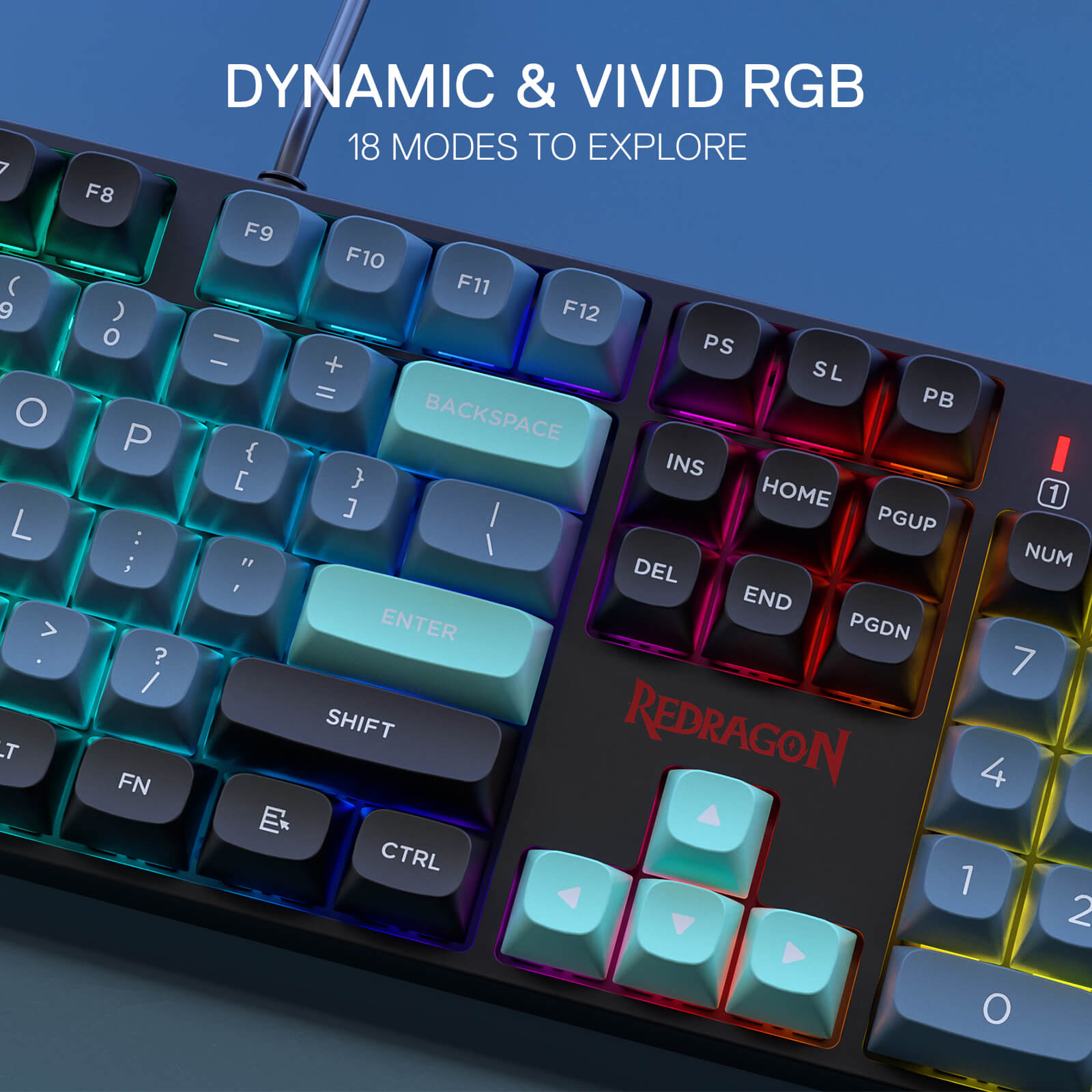 Redragon K582 SE Wired RGB Gaming Keyboard, 104 Keys Mechanical Keyboard w/Mixed Color Round PBT Keycaps, Dynamic 16.8M RGB Backlit & Linear Red Switch, Redefine Software Supported