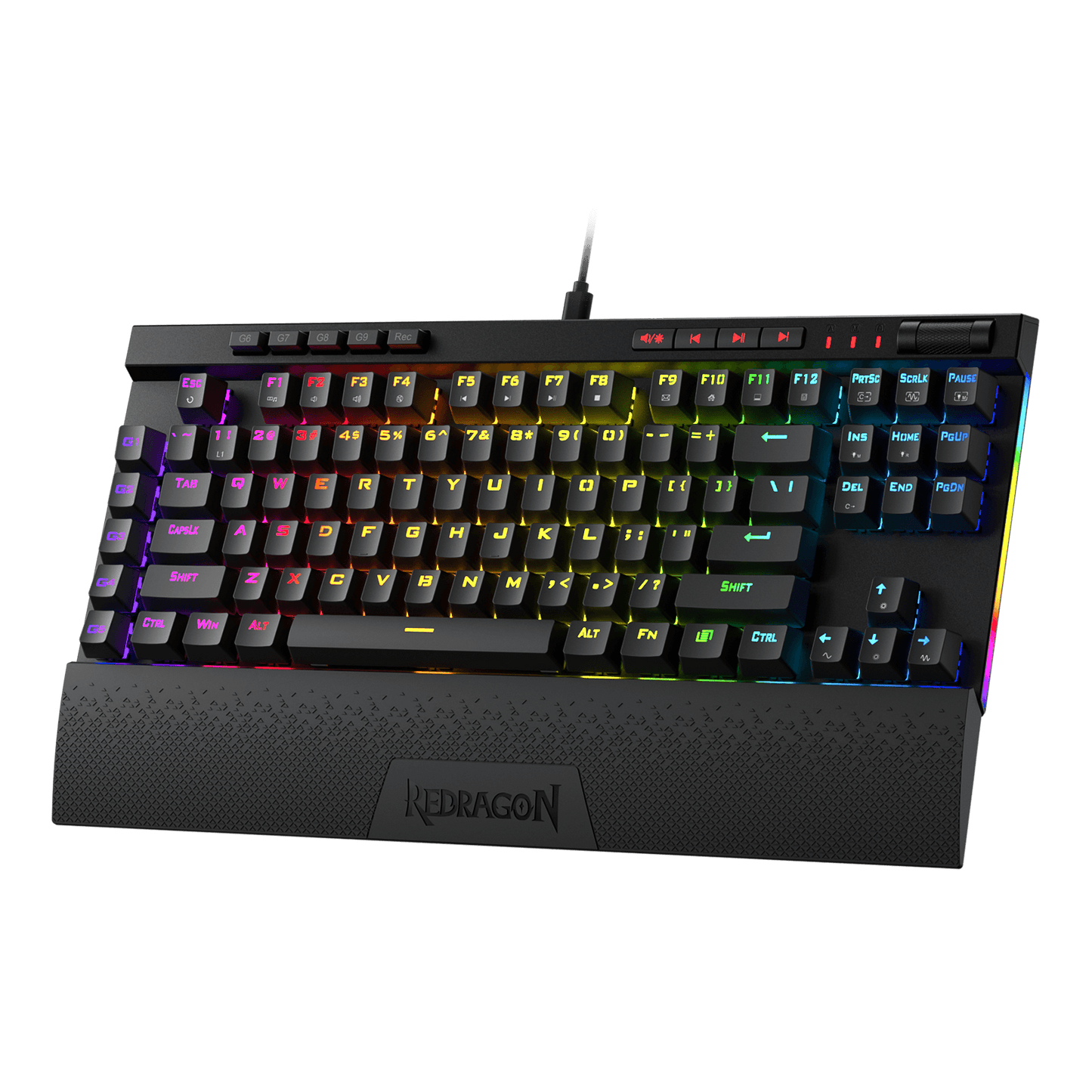 Redragon K587 PRO TKL RGB 3-Mode Wireless Mechanical 87 Keys Gaming Keyboard, 9 Dedicated Macro Keys, Media Control w/Detachable Wrist Rest, Hot-Swap Linear Red Switches| show