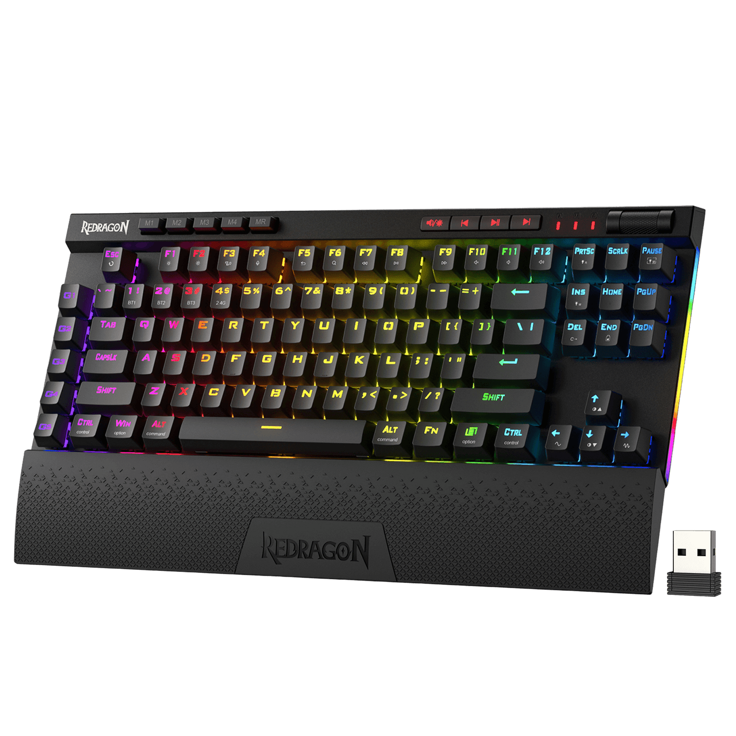 Redragon K587 PRO TKL RGB 3-Mode Wireless Mechanical 87 Keys Gaming Keyboard, 9 Dedicated Macro Keys, Media Control w/Detachable Wrist Rest, Hot-Swap Linear Red Switches| show